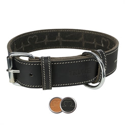 Trixie Halsband Hond Rustic Vetleer Heartbeat Zwart 38-47X4 Cm