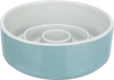 Trixie Voerbak Slowfeeding Keramiek Grijs / Blauw 17X17 Cm 900 Ml