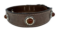 Sazzz Zzzsazzz Halsband Hond Boho Treasure Stone Vintage Leer Bruin 42-50X3,5 Cm