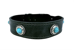 Sazzz Zzzsazzz Halsband Hond Boho Treasure Stone Vintage Leer Antraciet 42-50X3,5 Cm
