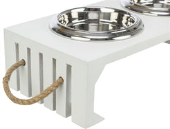 Trixie Be Nordic Set Voerbak / Waterbak Hout / Rvs Wit 2X400 Ml 38X18X10 Cm