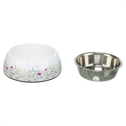 Trixie Voerbak / Drinkbak Bloemmotief Rvs Wit / Meerkleurig 14X14X4,5 Cm